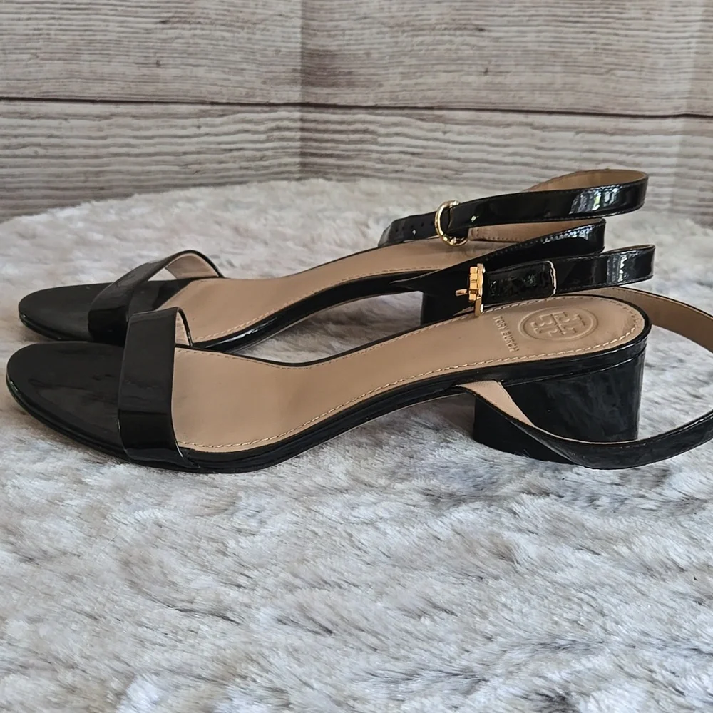 Tory Burch Black/Tan Strappy Heels, Womens 7M, Great Condition - Picture 4 of 9